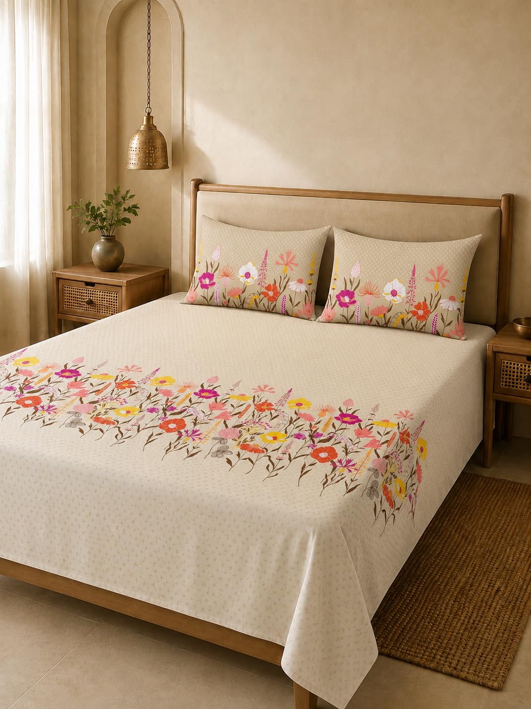 Home Ecstasy King Cotton Bedsheet Set - Light Blue -24