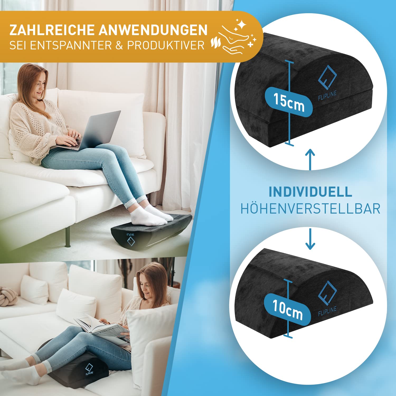 FLIPLINE Footrest Desk with Fleece Fiber Footmuff [ThermoFlow] - Height Adjustable Footrest for Desk - Office Home Office Accessories - Foot Cushion