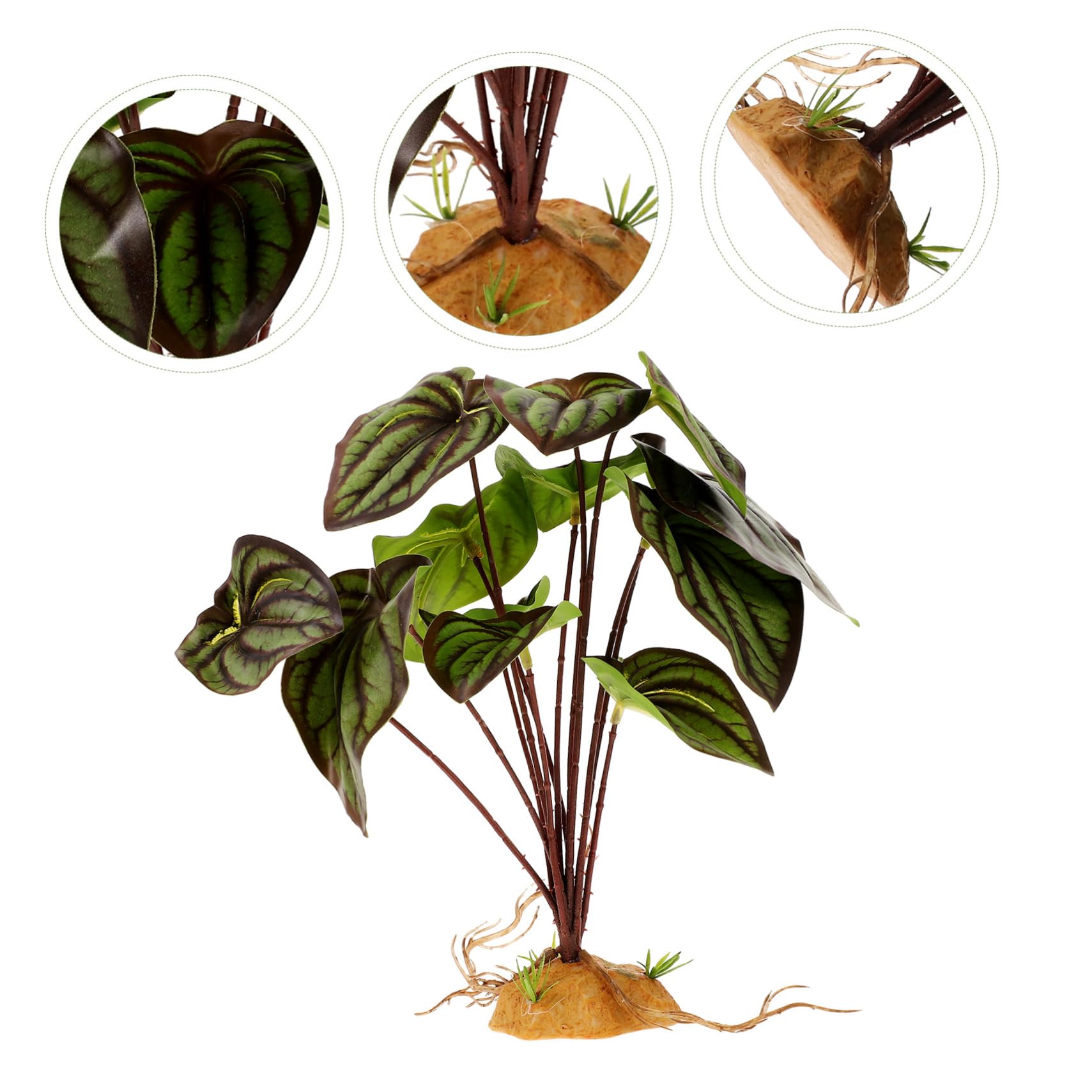 HOUDERCO Artificial Reptile Plants for Terrarium Decor Lifelike Plant Ornament for Reptile Enclosure Weighted Base for Stability for Bearded Dragons Geckos and Amphibians