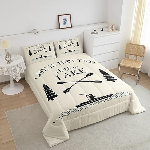 Miniatura 10 de Lake House - Juego de edredón tamaño Queen, ropa de cama con brújula náutica para niños y adolescentes, juegos de edredón de tablones de madera