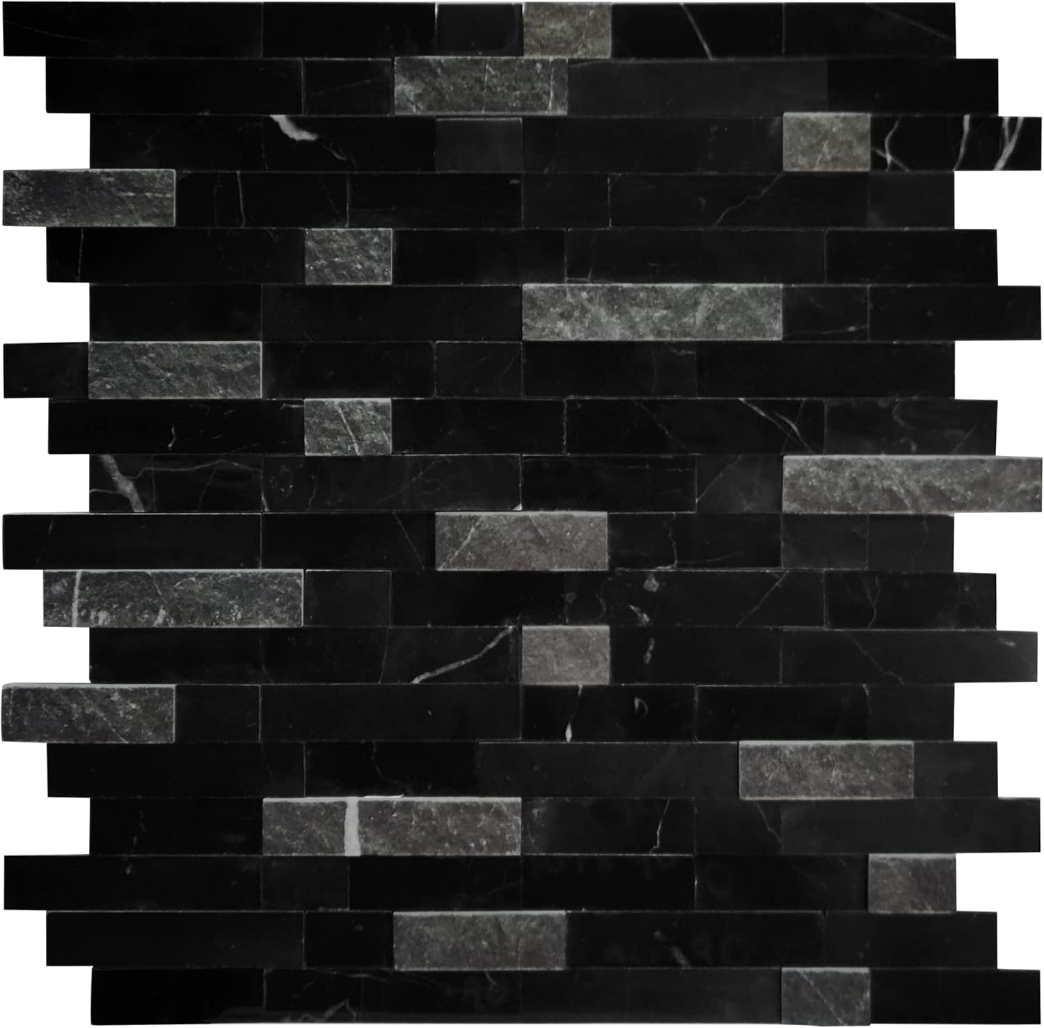 SUNWINGS Peel and Stick Mosaic Natural 3D Stone Self Adhesive Tiles, 12" x 11" 5-Sheet Stick on Backsplash for Kitchen Bathroom Fireplace Vanity, Mixed Black Mixed Black 11.54*10.75*0.31inch(5 sheets)