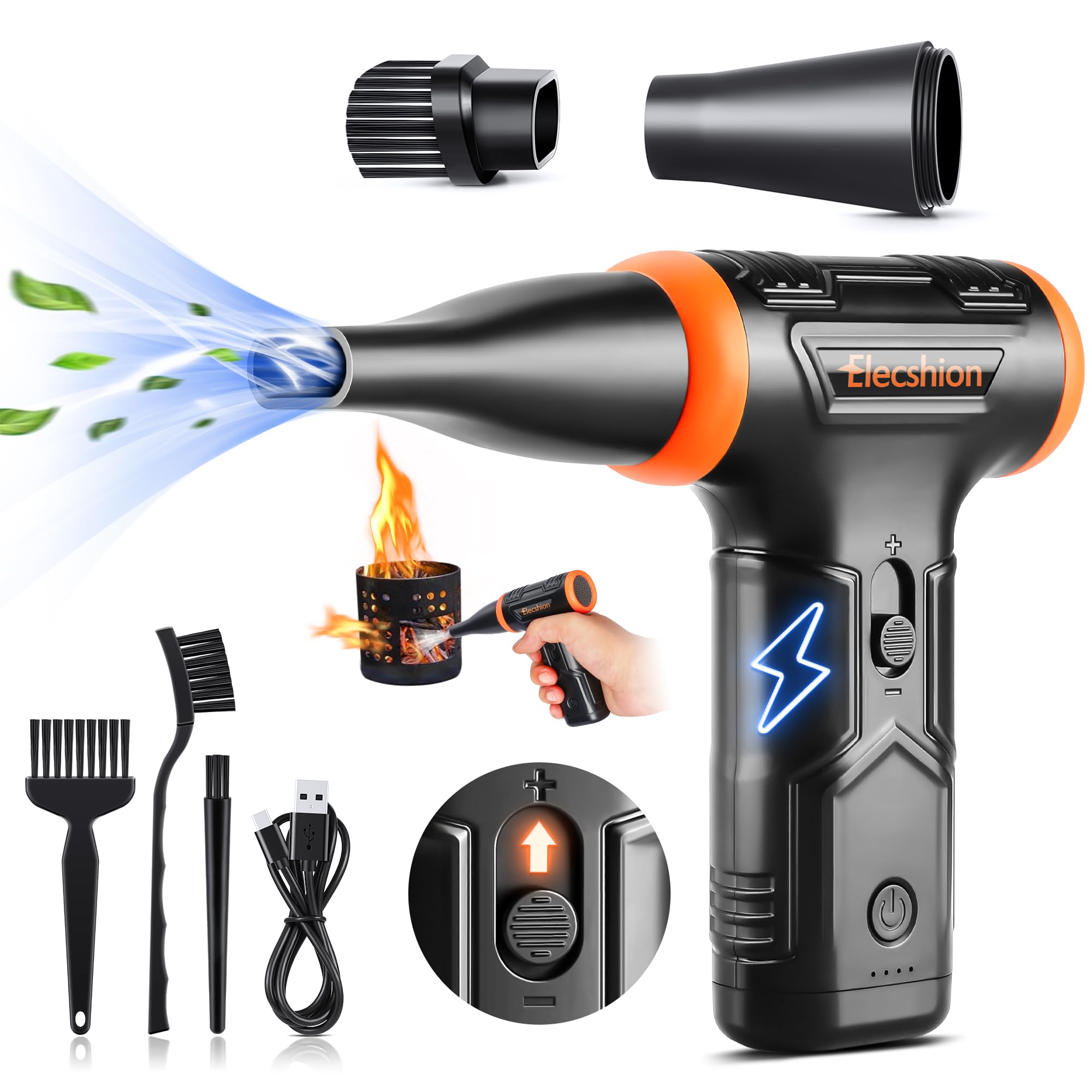 Compressed Air - Electric Air Duster, 50 mph 110000RPM Super Power Compressed Air Duster for PC/Computer/Blaster/Keyboard/Home, Variable Speed Cordless Canned Air Mini Dust Blower Quick Dusting