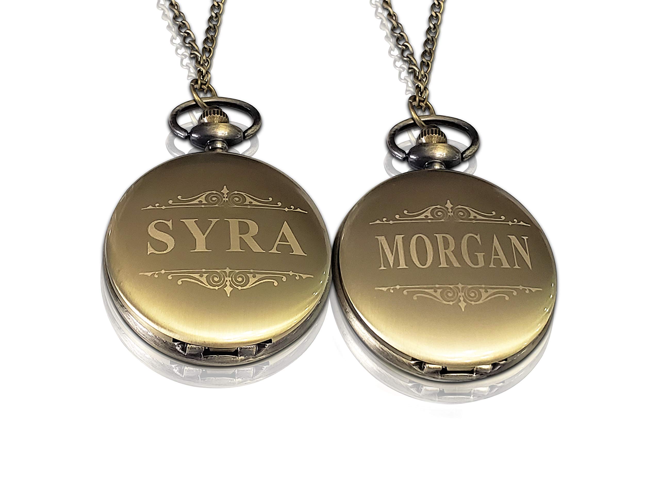 Personalized Pocket Watches 4 Groomsmen Unique Gifts Chain & Box Engraving Included Comes in 4 Colors (Gold Vintage)