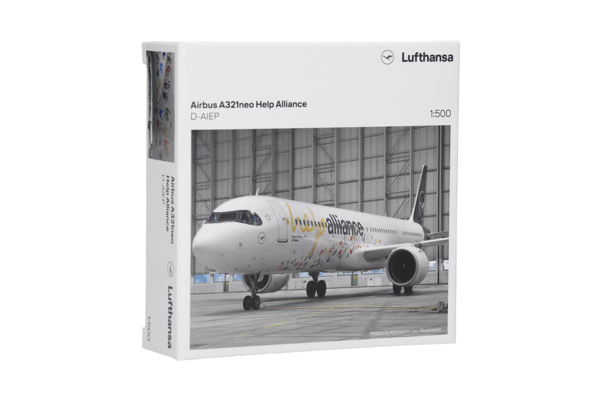Herpa Modellflugzeug Lufthansa Airbus A321neo Help Alliance, Miniatur im Maßstab 1:500, Sammlerstück, Flugzeug Modell ohne Standfuß, Metall