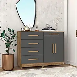 Cômoda 2 Portas 5 Gavetas Sirius Nature/Alasca