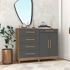 Cômoda 2 Portas 5 Gavetas Sirius Nature/Alasca