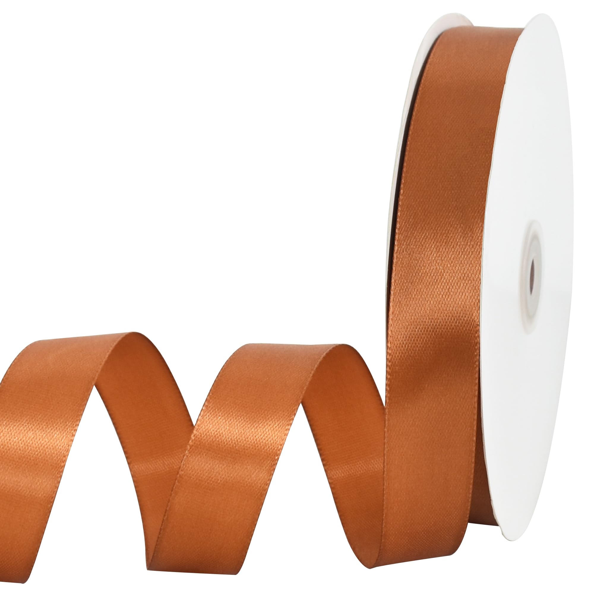 TONIFUL 7/8 Inch x 100yds Copper Brown Satin Ribbon Thin Solid Frabic Ribbons for Gift Wrapping, DIY Crafts Bows, Invitations, Floral Bouquets, Christmas Wedding Party Valentine's Decor