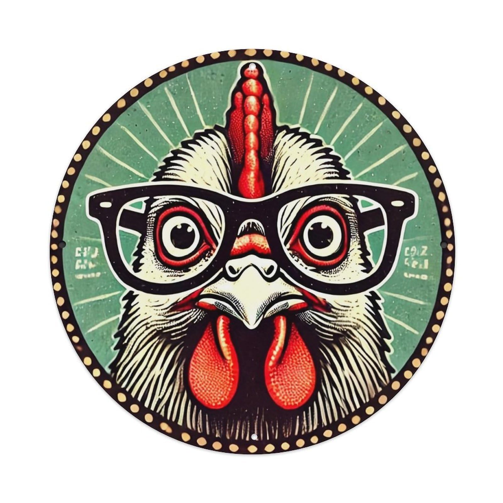 Chicken With Glasses And Beak Tin Sign Metal Poster Vintage Metal Signs for Home Man Cave Bar Cafe Kitchen laundry room Wall Decorations Gift 8x8Inch