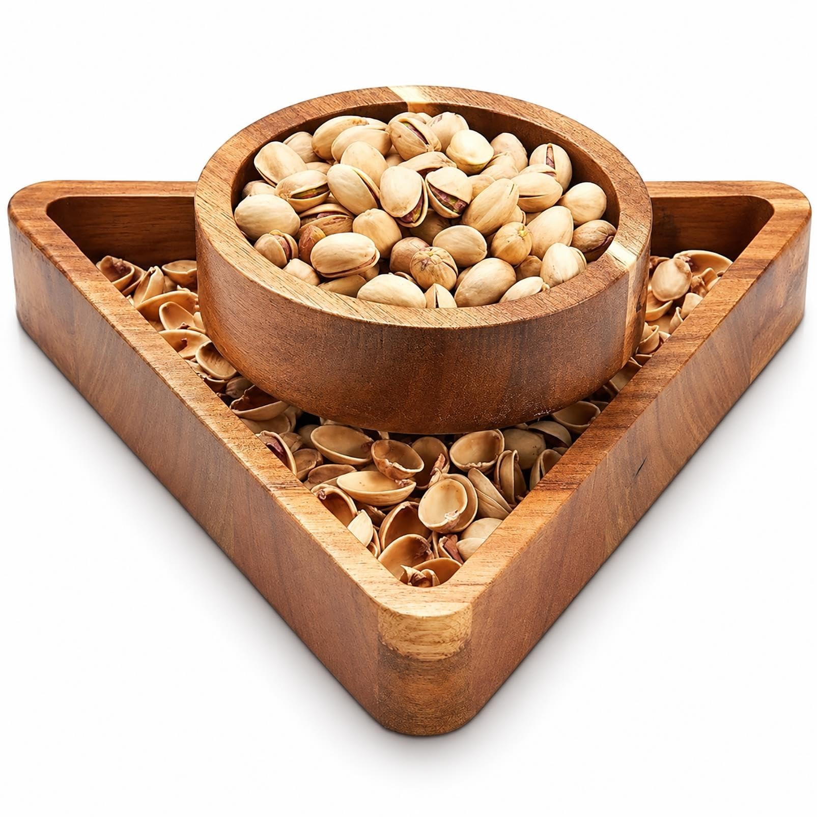 Bandeja Nueces Madera, Bandeja Snack con Compartimento Separado