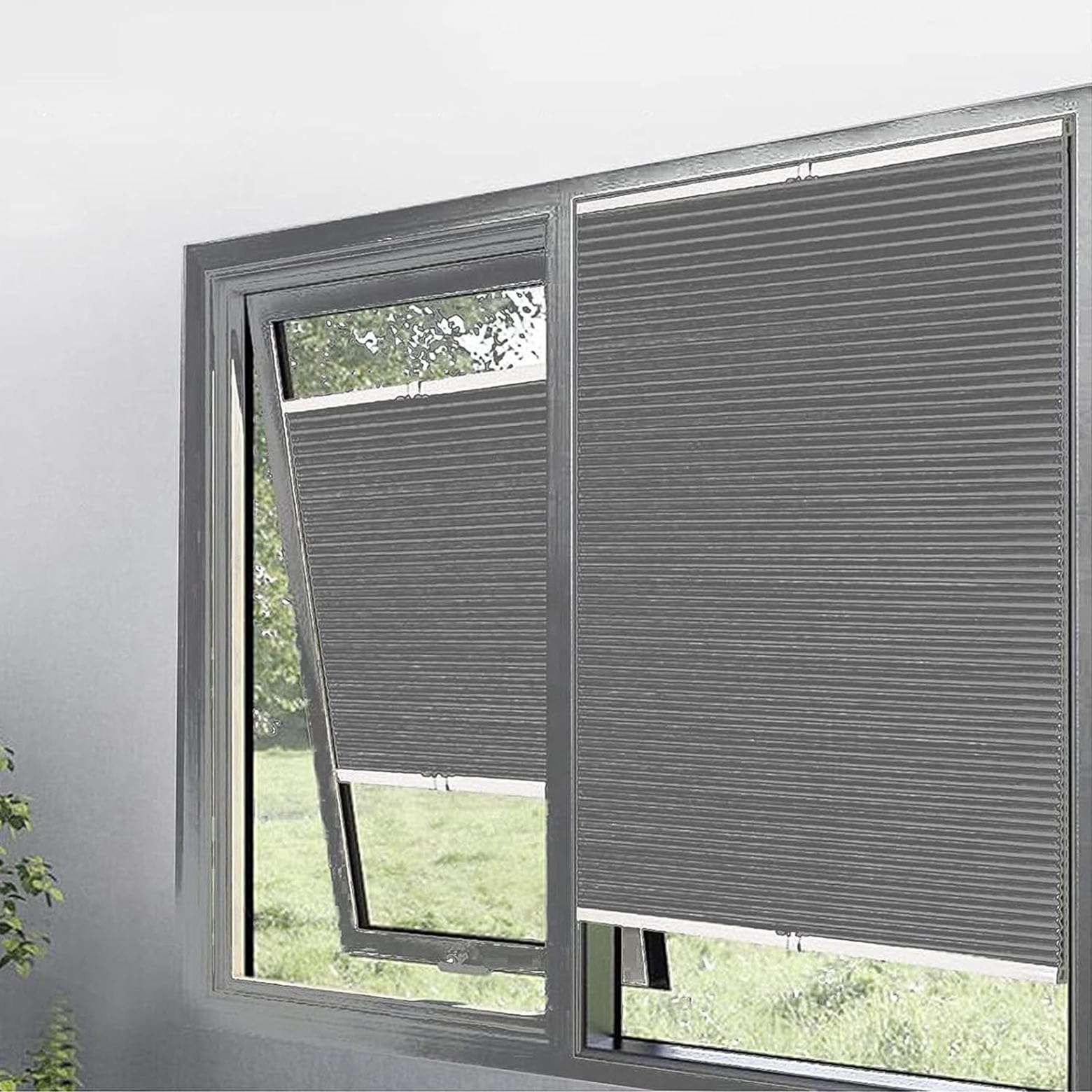 Store Plissé Sans Perçage 65x130 Cm Noir - Protection Intimité Et Solaire Nid D'Abeille