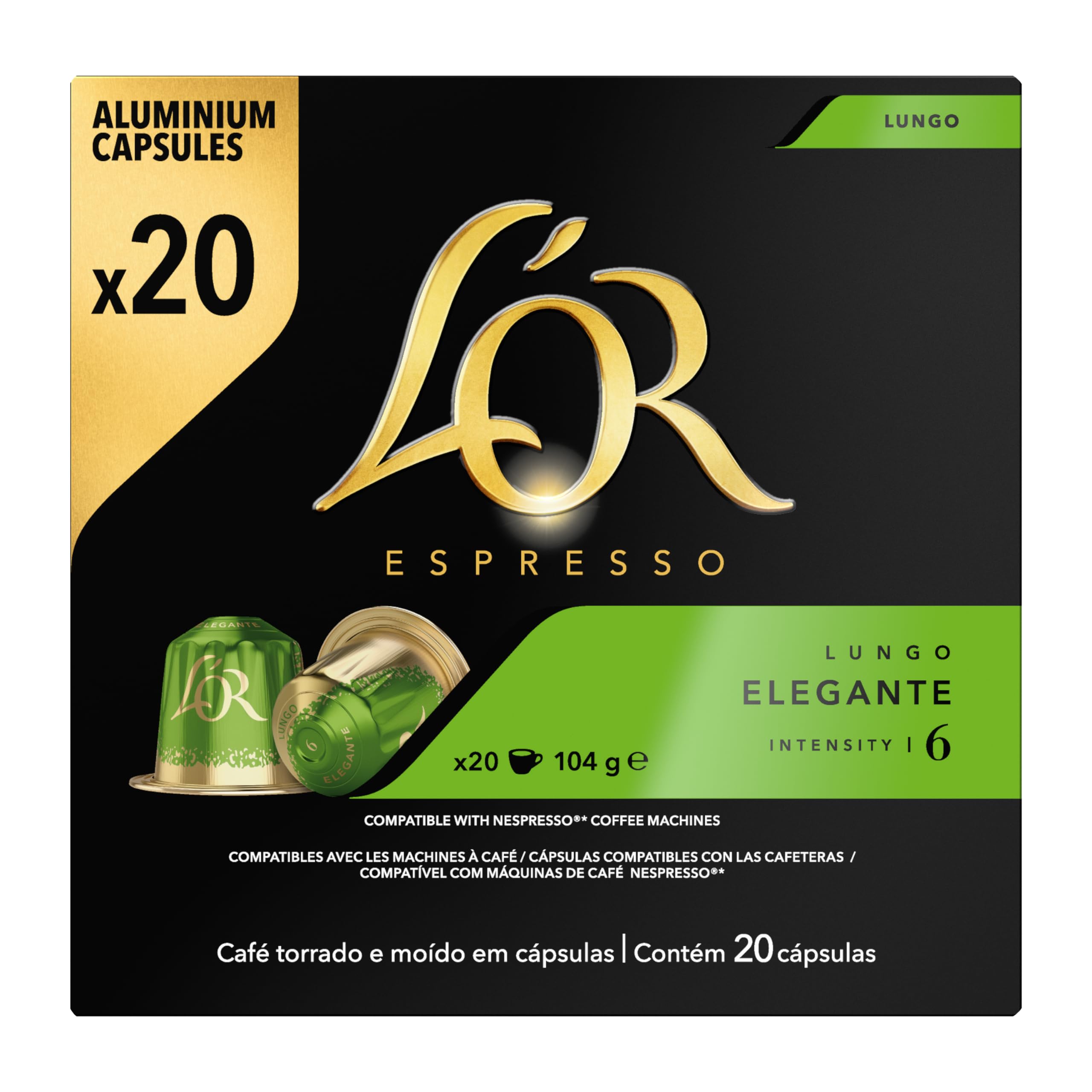 L'OR Kapsułki kawy Espresso Lungo Stylowe (200 kapsułek z kawą Lungo, odpowiednie do ekspresów do kawy Nespresso, Intensywność 06/12, kawa 100% Arabica), 10 x 20 filiżanek