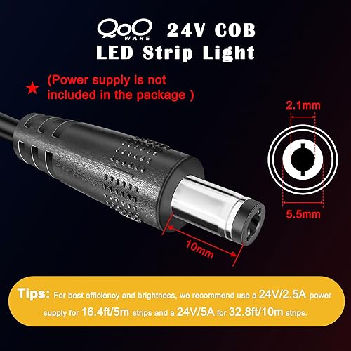 Miniatura 8 de QooWare COB - Tira de luces LED, 16.4 pies, 2700 K, luz blanca cálida, DC24V 2560LEDS CRI 90+ 0.315 in, luces LED uniformes flexibles para