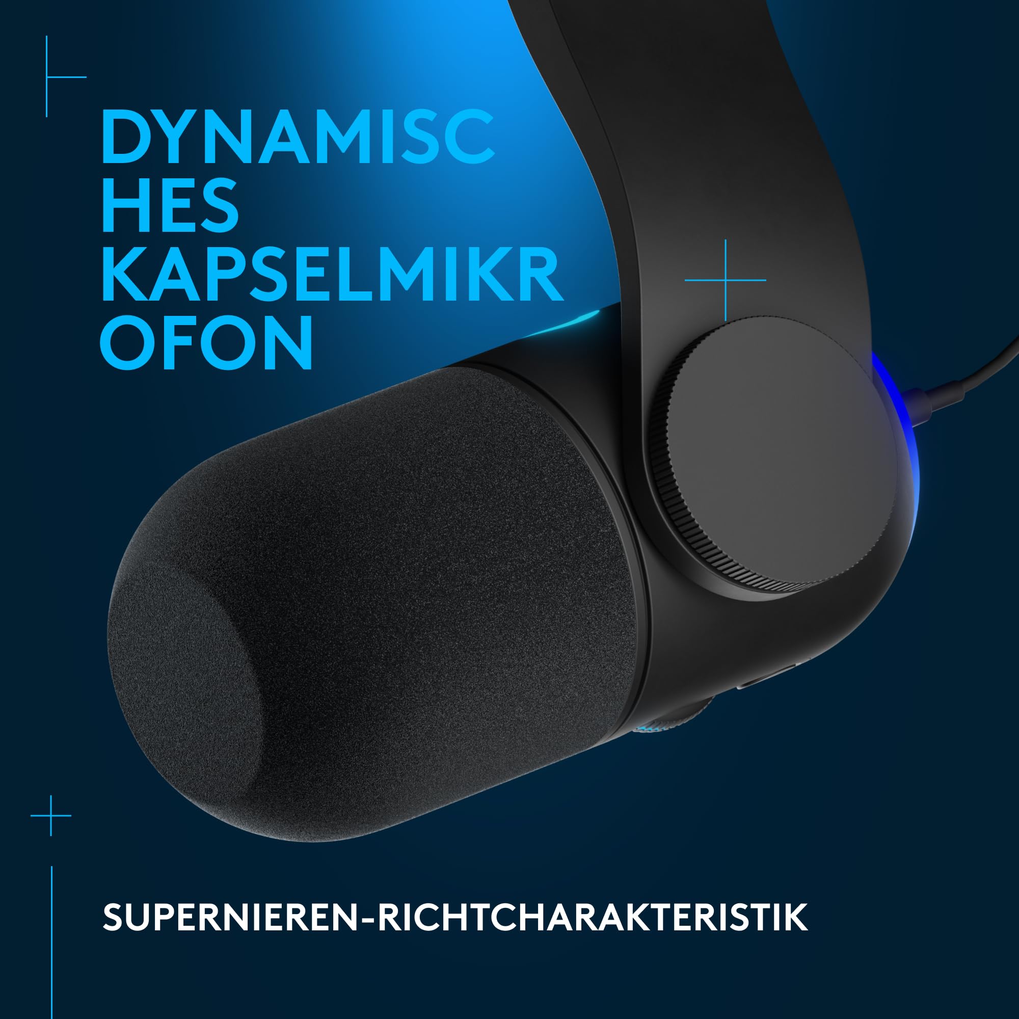 Logitech G Yeticaster GX Dynamic Supercardioid Gaming-Mikrofon mit Schwenkarm, RGB-Beleuchtung und LIGHTSYNC, USB-Mikrofon im Broadcast-Stil für PC und Mac, für Aufnahmen und Streaming - Schwarz