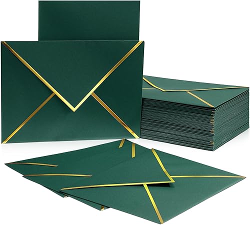 Miniatura 8 de Epakh 100 sobres de invitación de boda A7 de 5 x 7 pulgadas, sobres para invitaciones con borde dorado grueso y autoadhesivo, solapa en V para