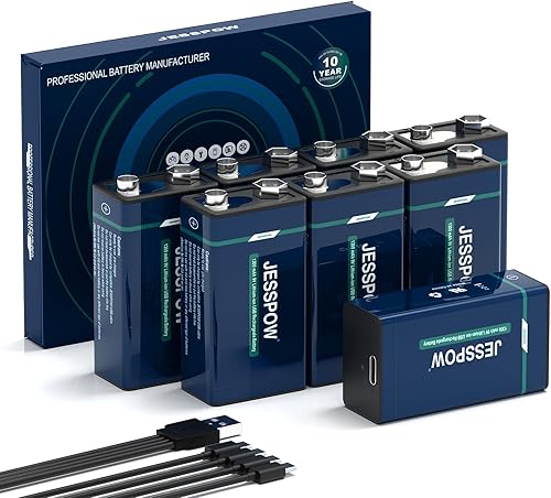 Baterías recargables de 9 voltios USB recargables, batería de litio de alta capacidad de 1300 mAh 9 V con cable de carga tipo C para guitarra