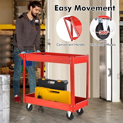 Miniatura 4 de IRONMAX Carrito utilitario con ruedas, carrito de metal resistente de 2 niveles con estantes extra profundos de 3.5 pulgadas, carrito de