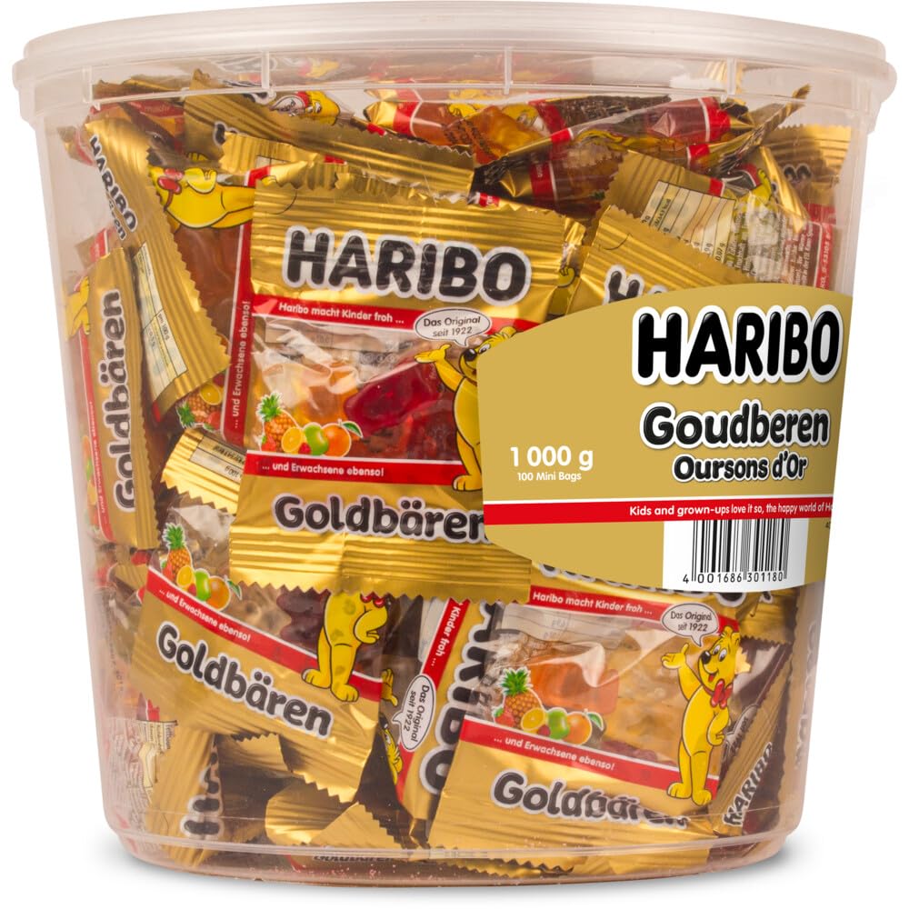 【ハリボー】ゴールドベアパッケージ バッグ Amazon.co.jp: HARIBO ハリボー ミニゴールドベア バケツ 980g (100袋