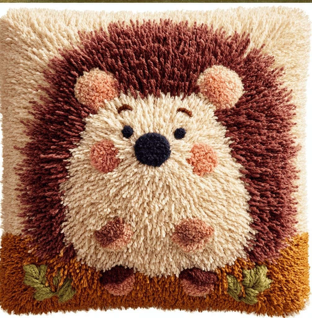 kitphoenix Latch Hook Kit Cushion Latch Hook Kit Hedgehog Handmade Knitted Cushion Material Package,Beginner Friendly DIY Craft Set,43X43Cm Home Decor Pillow