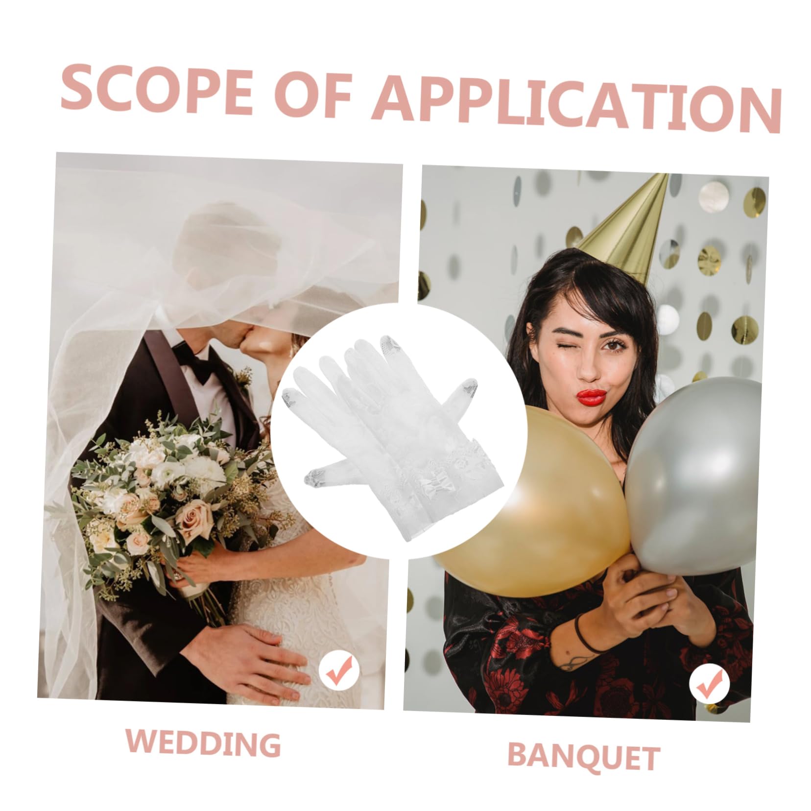 Ipetboom Lace Wedding Gloves for Bride Prom Banquet 1 Pair Short Touchscreen Decorative