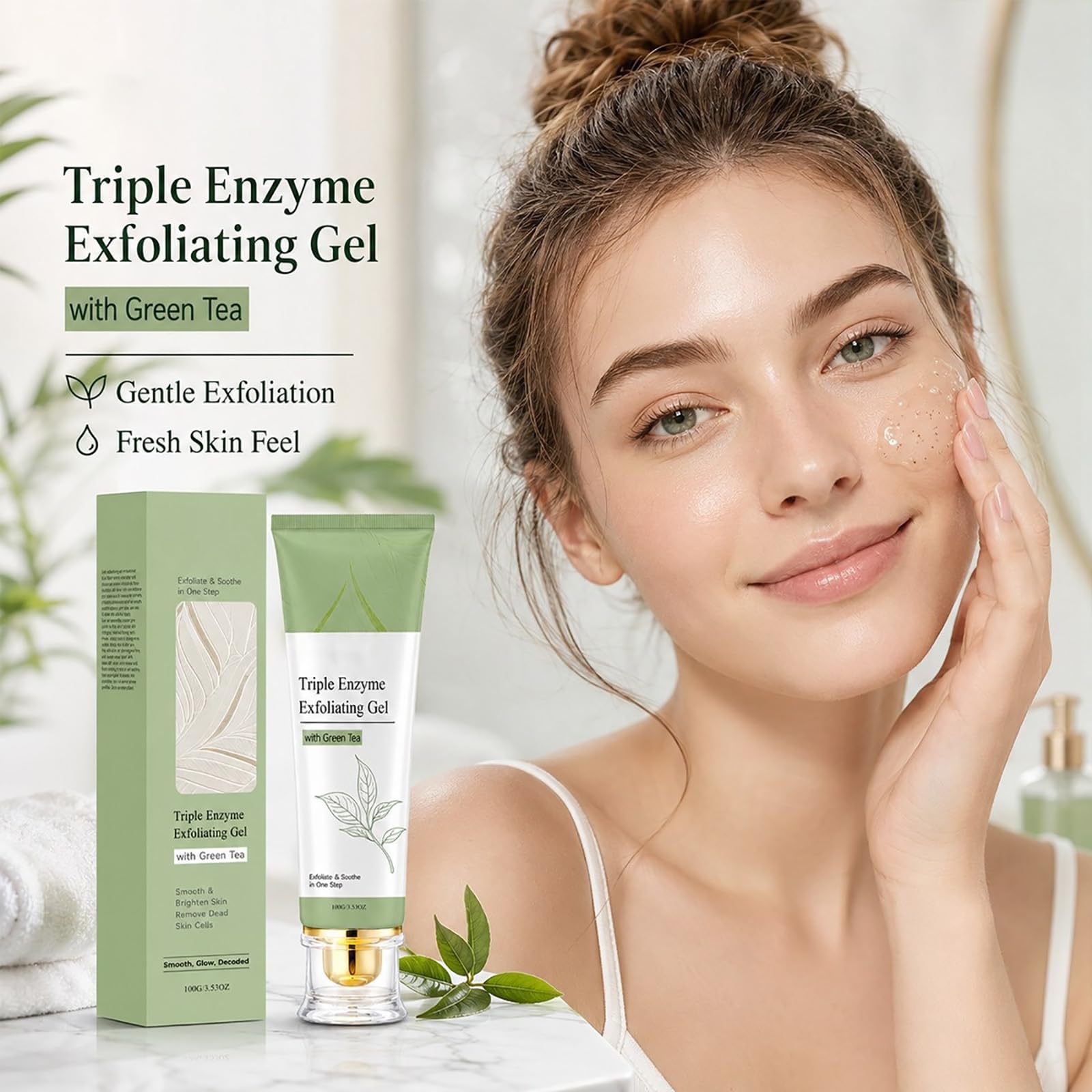 Gel Esfoliante al Tè Verde, Esfoliante Viso Delicato, Pulizia Profonda dei Pori, Rimuove Cellule Morte, Cellulosa Naturale, Gel Idratante, Scrub Viso Delicato, Tutti i Tipi di Pelle (5pcs)