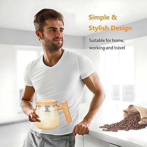 Miniatura 7 de Taza autoagitadora, taza mezcladora eléctrica de 13.5 fl oz, taza de café de vidrio de borosilicato de alta agitación, adecuada para