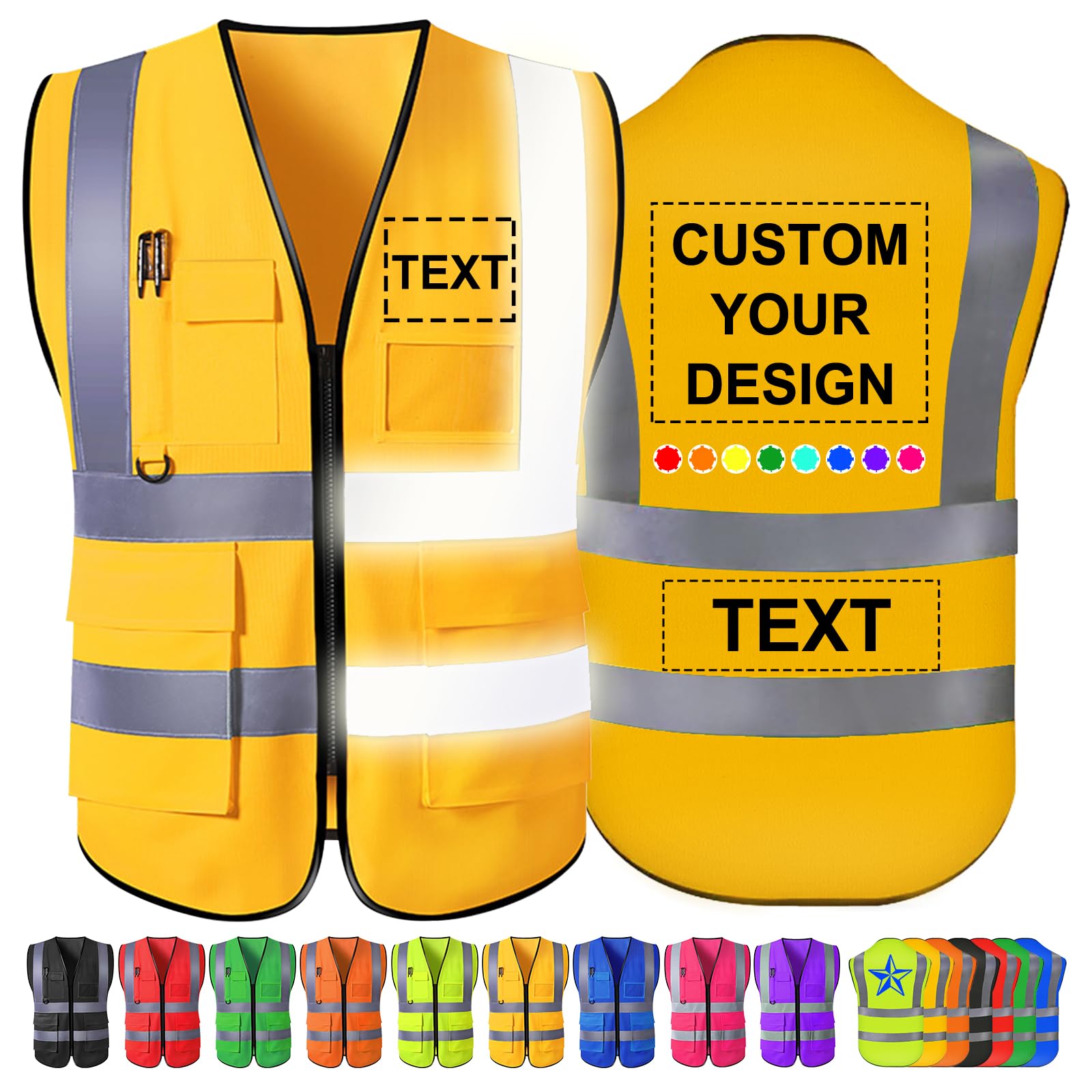Custom Safety Vest Men Women High Visibility Reflective Personalised Logo Hi Vis Vests Pockets Zipper Construction Work,S-5XL — image 1