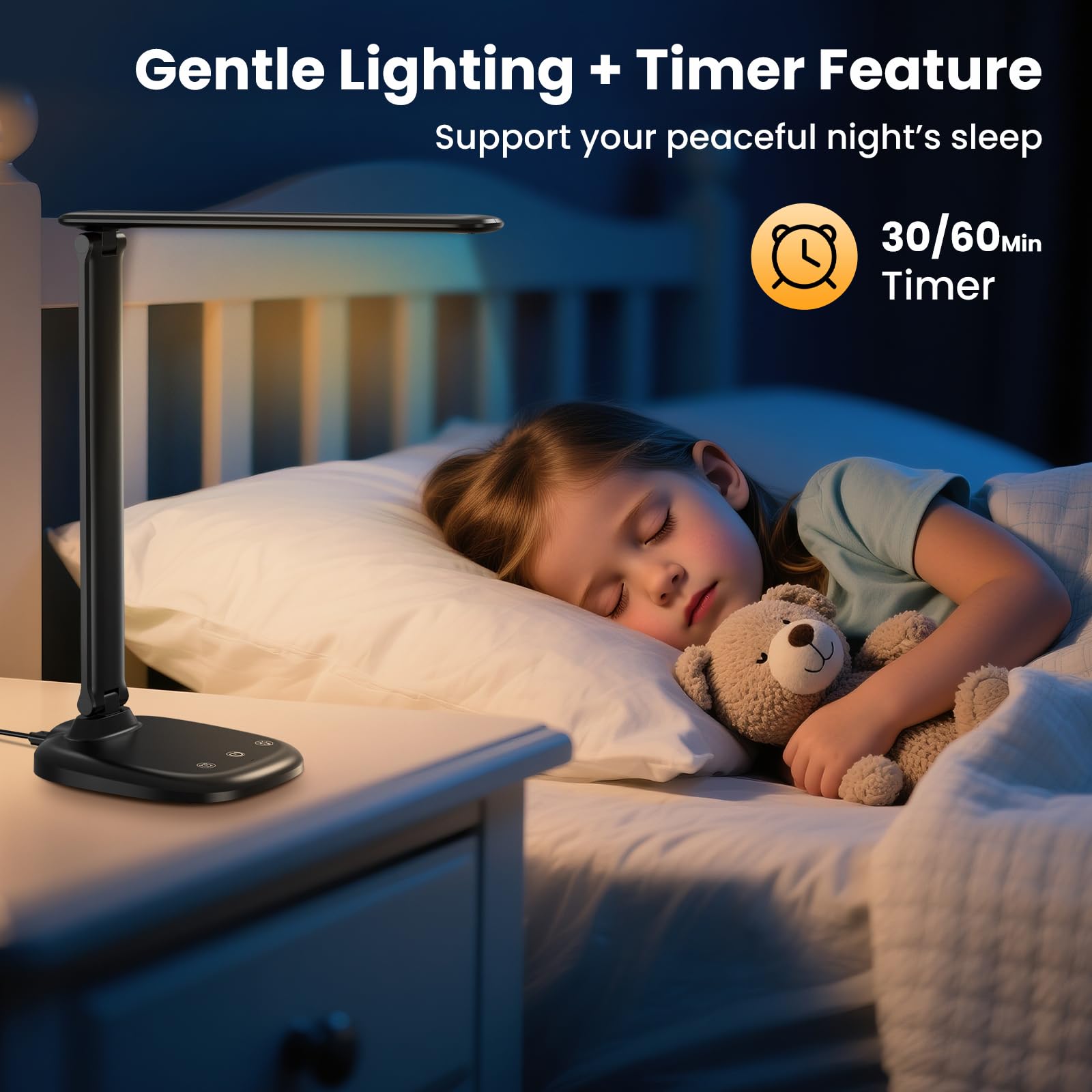 Lámpara de Escritorio, 5 Modos de Lampara Escritorio LED, Batería 4000mAh con Puerto de Carga USB, Control Táctil, Temporizador y Memoria, Flexo LED Escritorio para Cama, Oficina, Leer y Estudiar