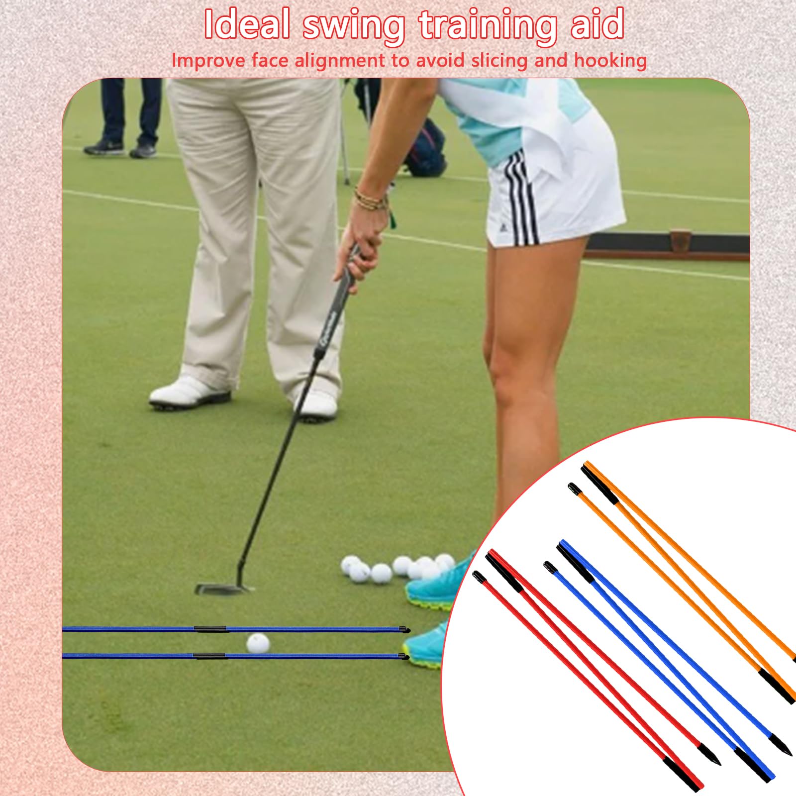 Set di 2 Bastoni per Pratica da Golf,122,5cm Bastoncini di Allineamento da Golf con Tubo di Stoccaggio,Bastone da Golf a Tre-Pieghe,Bastone Indicatore di Direzione da Golf