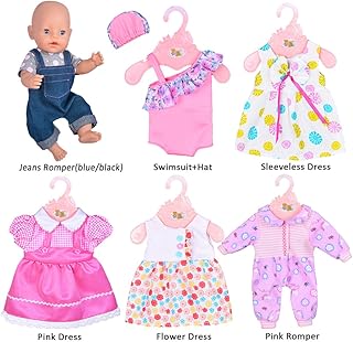 ebuddy 6 Sets Doll Clothes Outfits for 43cm New Born Baby Dolls, 15inch Baby Dolls, 18 Inch American Girl