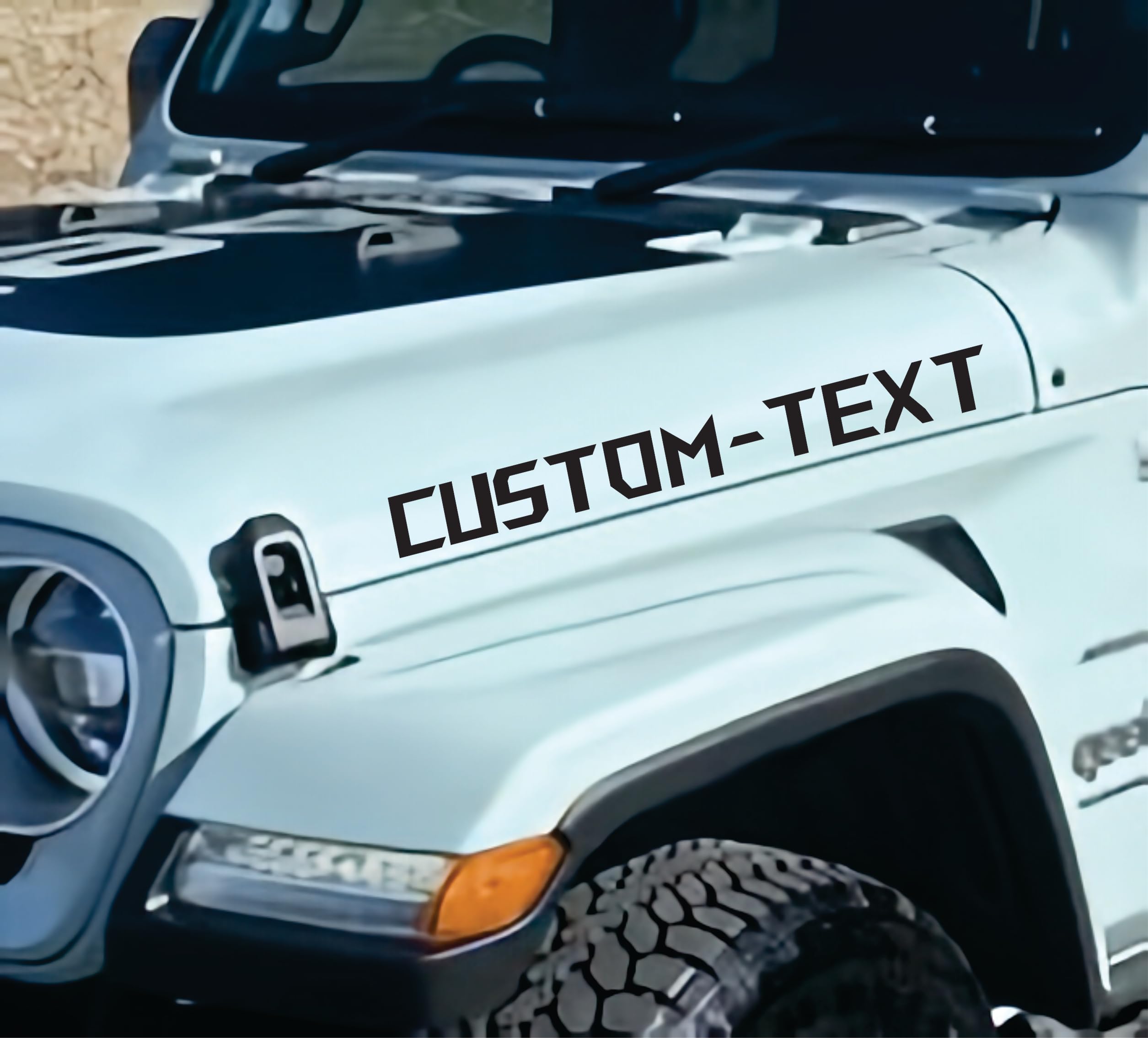 Set of 2 Your Own Cool Custom Text Name Decal Compatible with All Jeeps Wrangler Gladiator JK TJ YJ CJ Hood (Single Color)