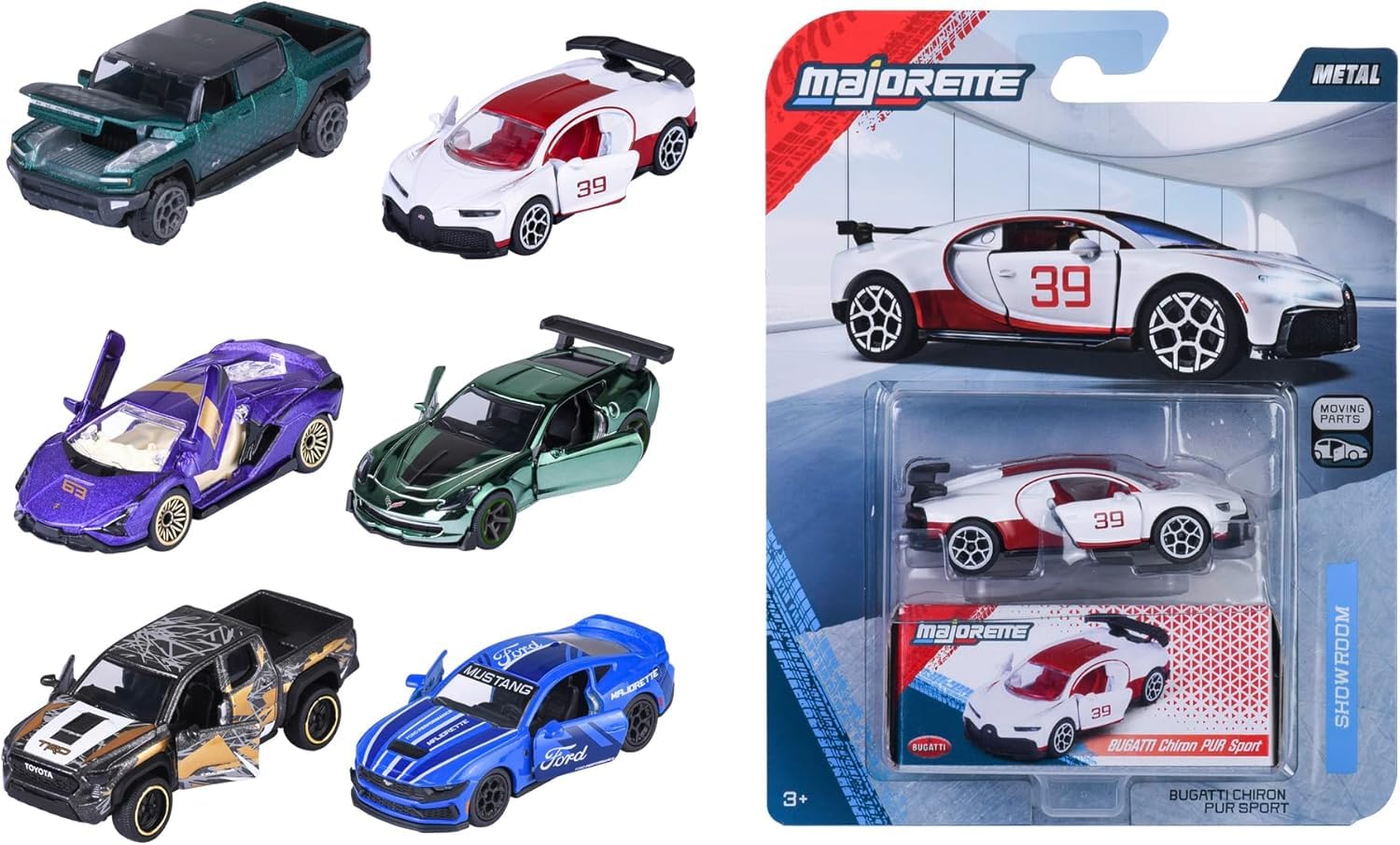 Majorette - Voiture Miniature de Luxe (1 Voiture), 1 sur 6 (Audi, Bugatti, Land Rover, Nissan, Porsche) en métal avec boîte de Collection, 7,5 cm, pour Les Enfants à partir de 3 Ans