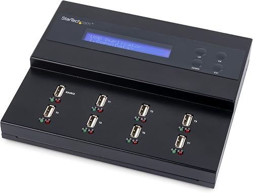StarTech.com Standalone 1 to 7 USB Thumb Drive Duplicator & Eraser, Multiple USB Flash Drive Copier, System & File and Sector-by-Sector Copy, 1.5 GB/min, Single / 3-Pass Erase, LCD Display (USBDUPE17)