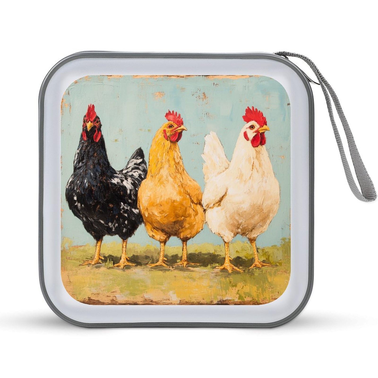 DuduYH 3 Chickens Vintage CD Case DVD Storage Case Portable for Car Home Travel