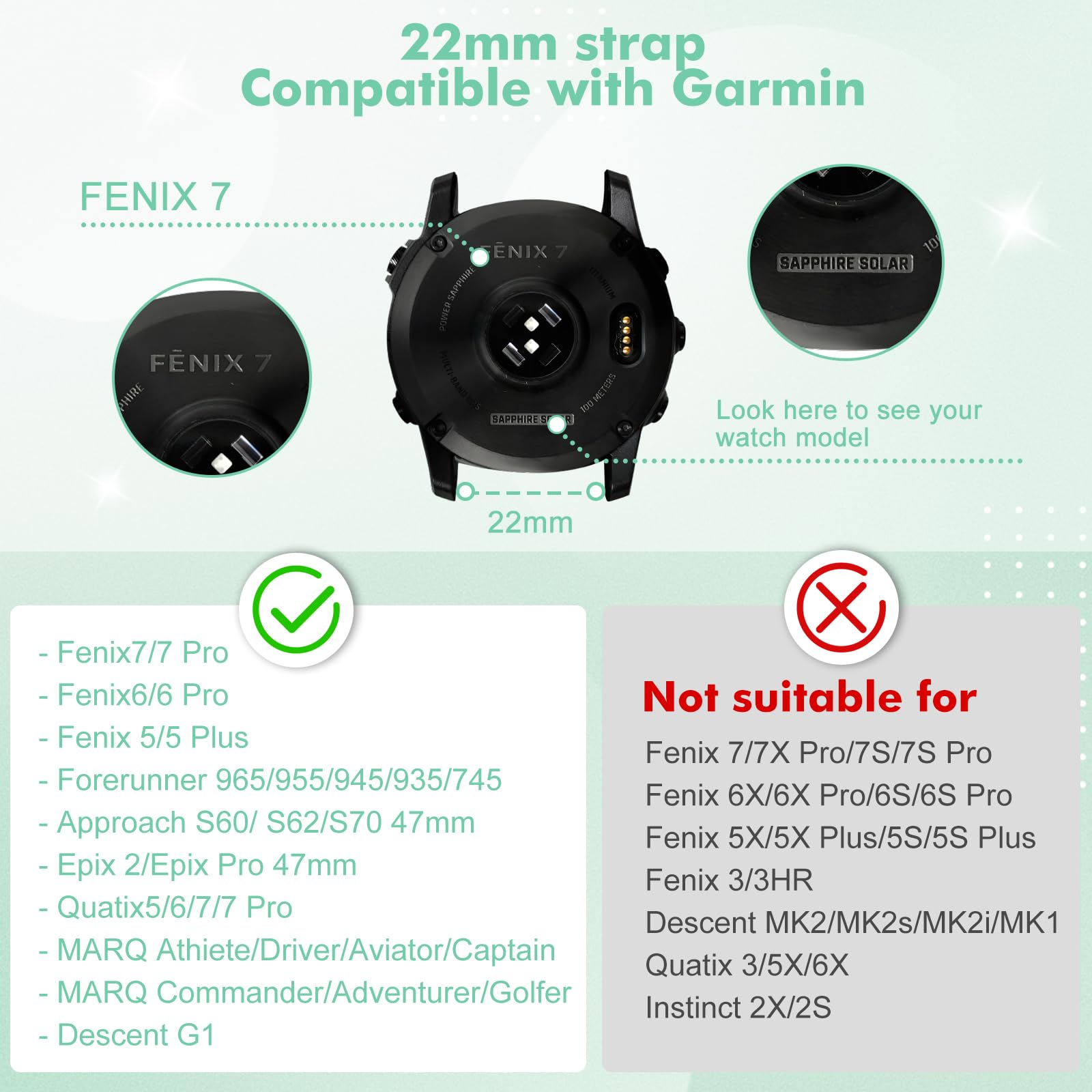 BTTNG 22mm Watch Strap Compatible With Garmin Fenix 8 47mm/7/7 Pro/6/6 Pro/5 Plus - Image 3