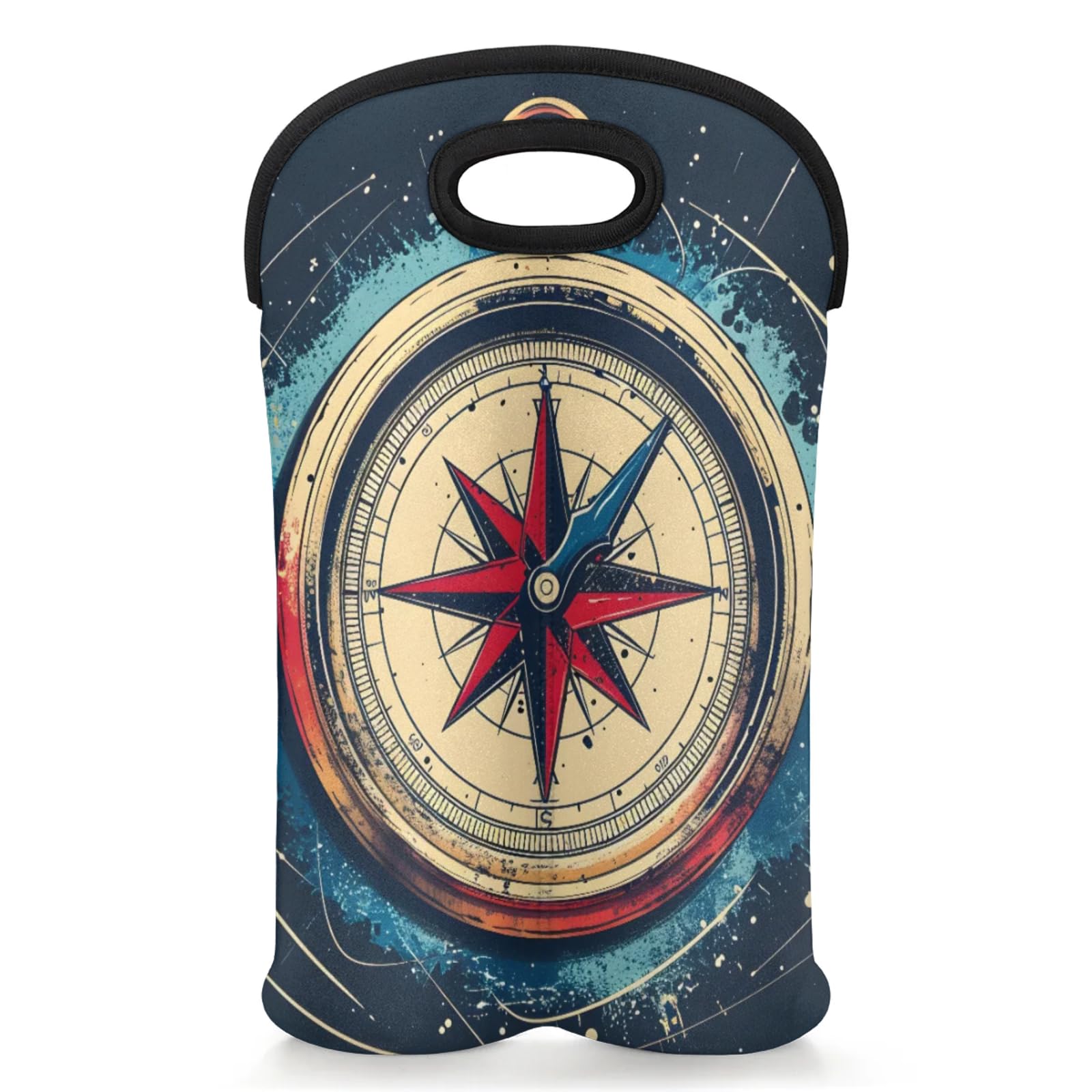 GzLeyigou 2 Bottles Compass Ocean Wine Bag Sleeve Totes Neoprene Protective Wine Carrier Bag for Wine,Water, Champagne, Beer, Baby Bottles,Gift 14.5 x 10 Inches