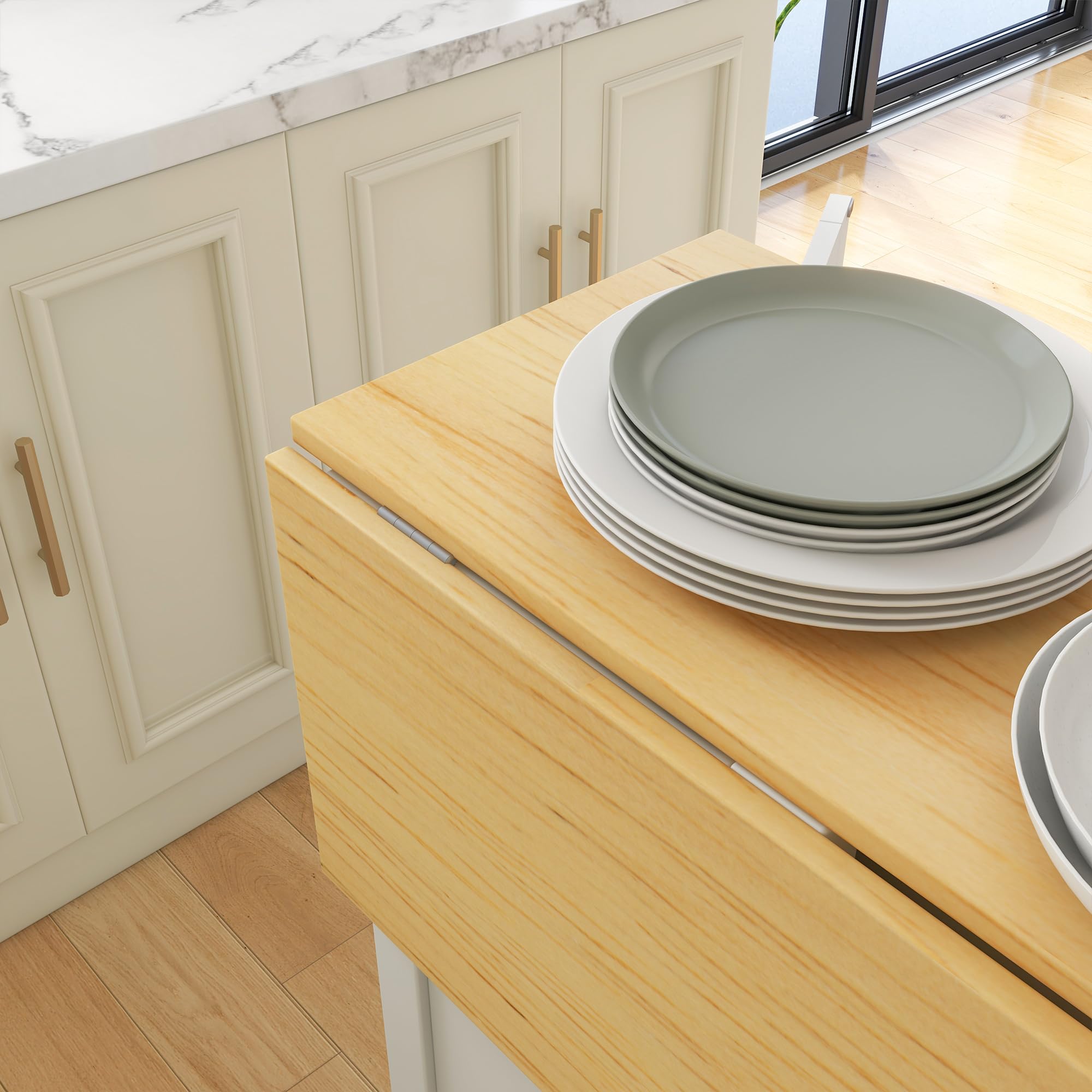 HOMCOM îlot Central de Cuisine avec 2 tabourets, Ensemble Table et Tabouret de Bar, avec 2 armoires, Rangement et Plan de Travail Rabattable, 4 Portes, Design Moderne, Blanc