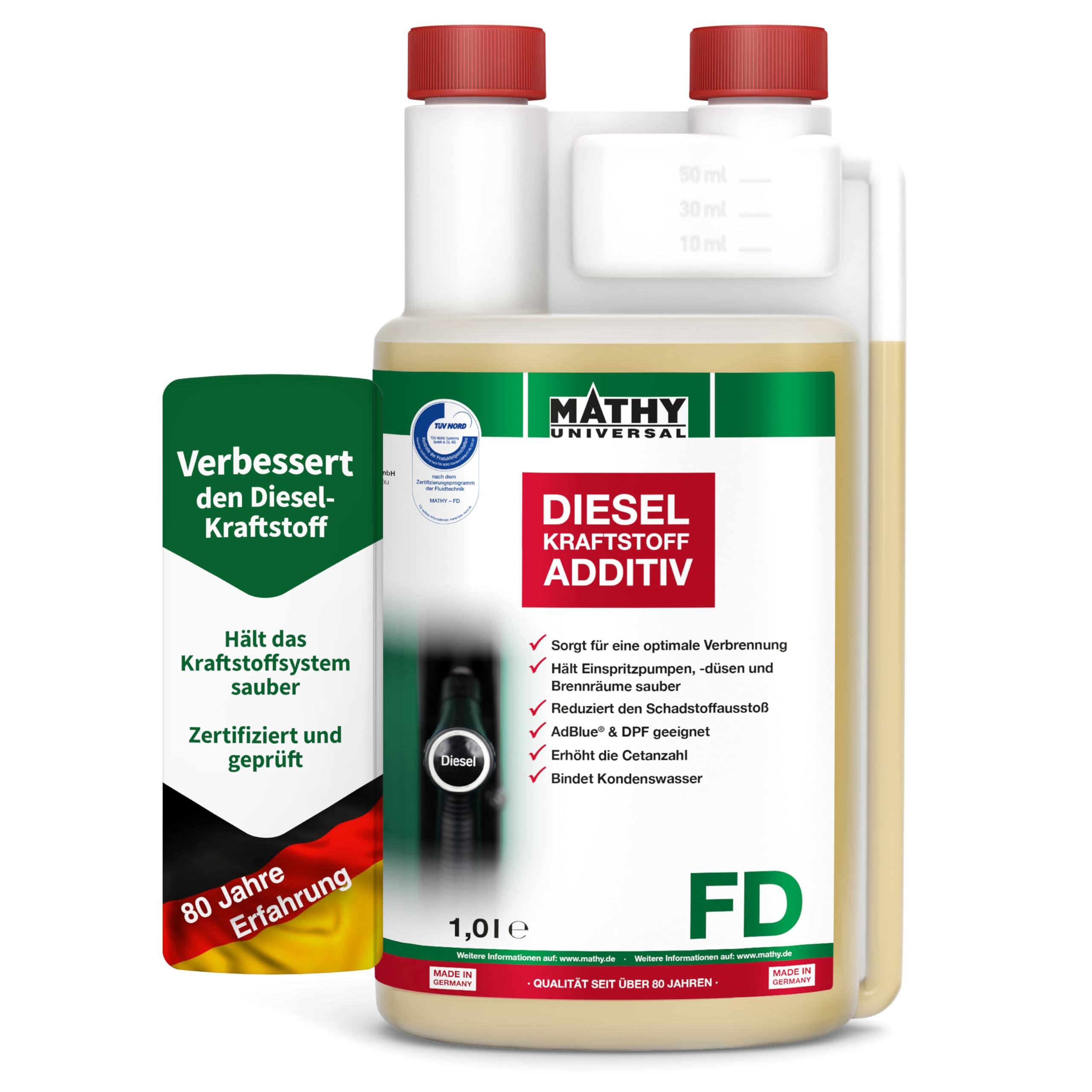 MATHY-FD Diesel-Pflege-Kraftstoffadditiv, 1 Liter, Additiv Systemreiniger | Dieseladditiv & Kraftstoffstabilisator, Hochkonzentrierte Reinigung für Dieselmotor, Reiniger bei jeder Tankfüllung