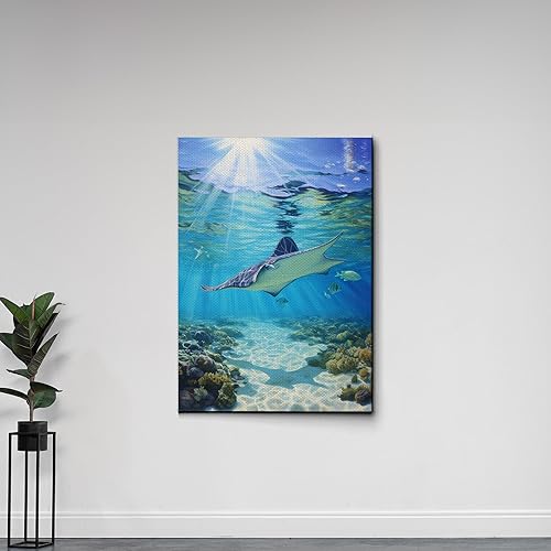 Miniatura 7 de Nautical Print on Canvas for Wall Decor, Ocean Fish Manta Ray Canvas Wall Art, Beach Print for Wall Hang, Turquoise Coastal Pictures Wall Decor,
