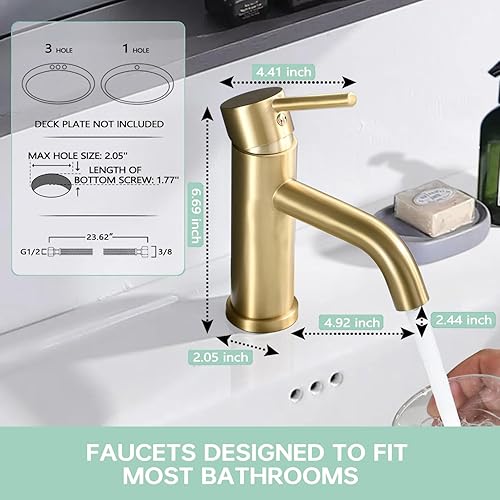 Miniatura 3 de SATICO Grifo de lavabo de baño de una sola manija con 1 agujero para montaje en cubierta, grifo de baño cromado F40119
