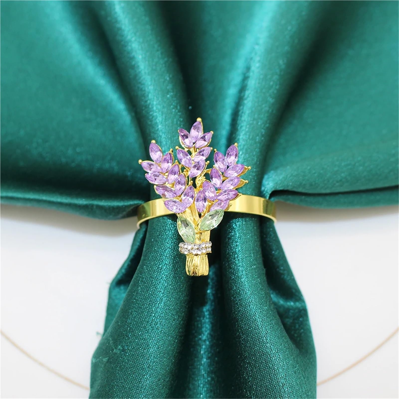 Lot de 12 ronds de serviette lavande avec strass et boucle de ferme pour mariage, Thanksgiving, décoration de table de printemps