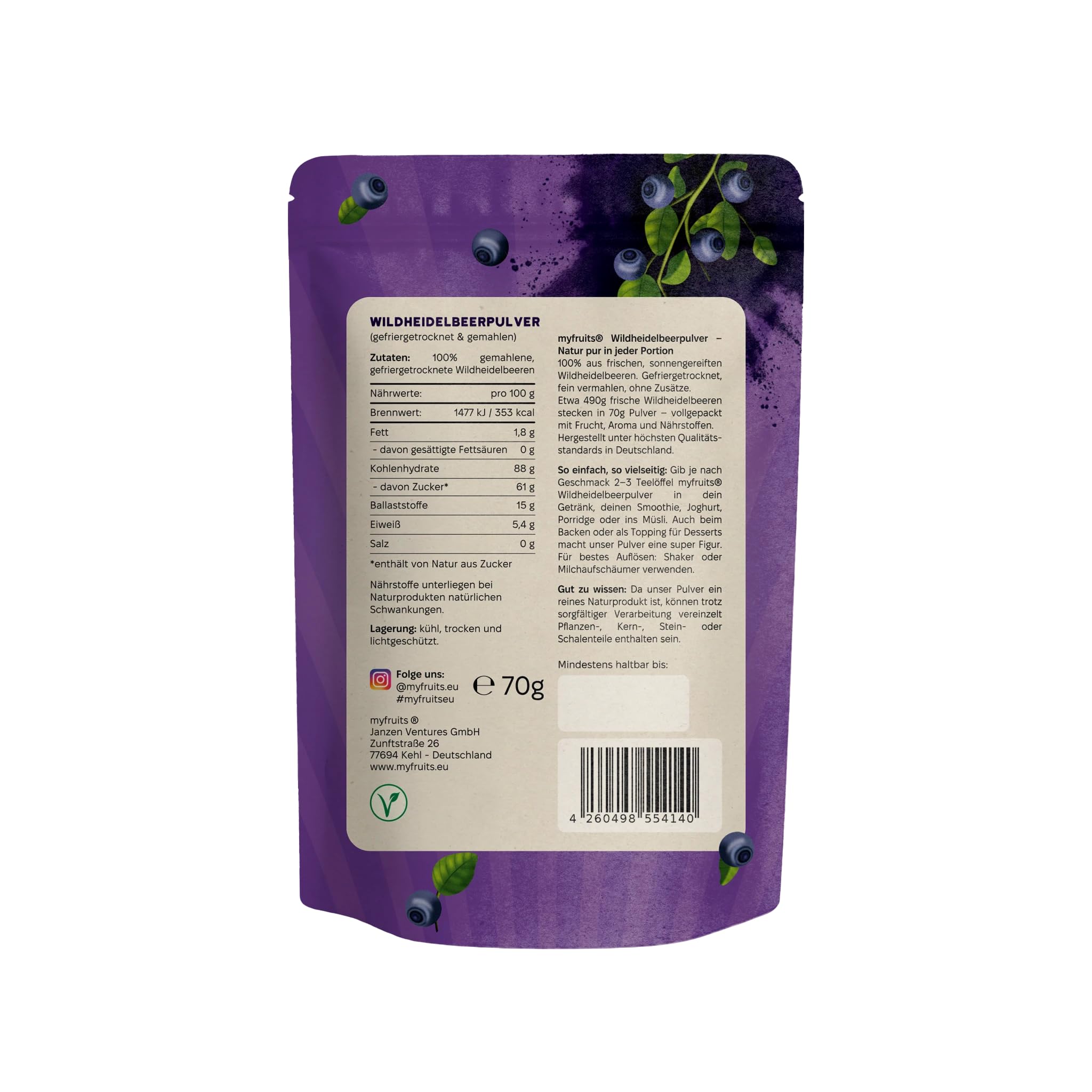 Myfruits - Polvere di mirtillo 70 G