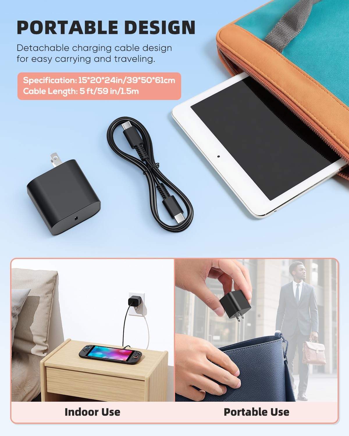 Switch 2 Charger - 60W AC Adapter for Nintendo 2 (2025)/Nintendo1, 5FT Charging Cable, Support 4K TV Dock Mode, Power Supply 20V/3A Fast Cord 3DS & 2DS Games Collection for Nintendo - Original Quality - Image 7