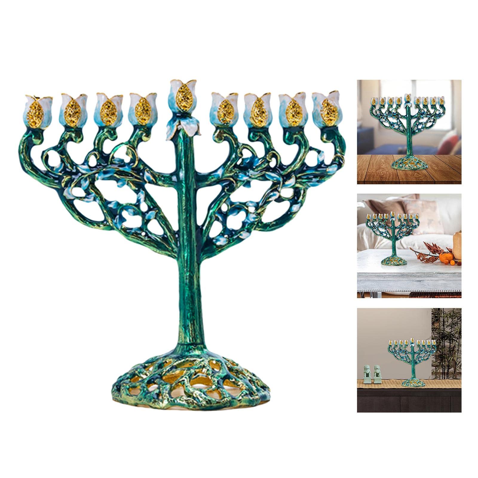 Baoblaze Menorah smaltato Hanukkah Dipinto a Mano Bejeweled Jewish con candelabri ingioiellati Accenti - Verde