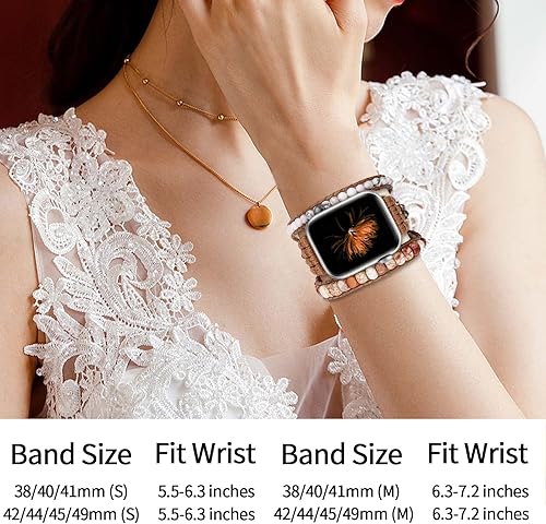 Miniatura 4 de Youthrun Handmade Boho Watch Band Compatible with Apple Watch 49MM 45MM 44MM 42MM 41MM 40MM 38MM Beaded Wrap Bracelet for iWatch Ultra, Series