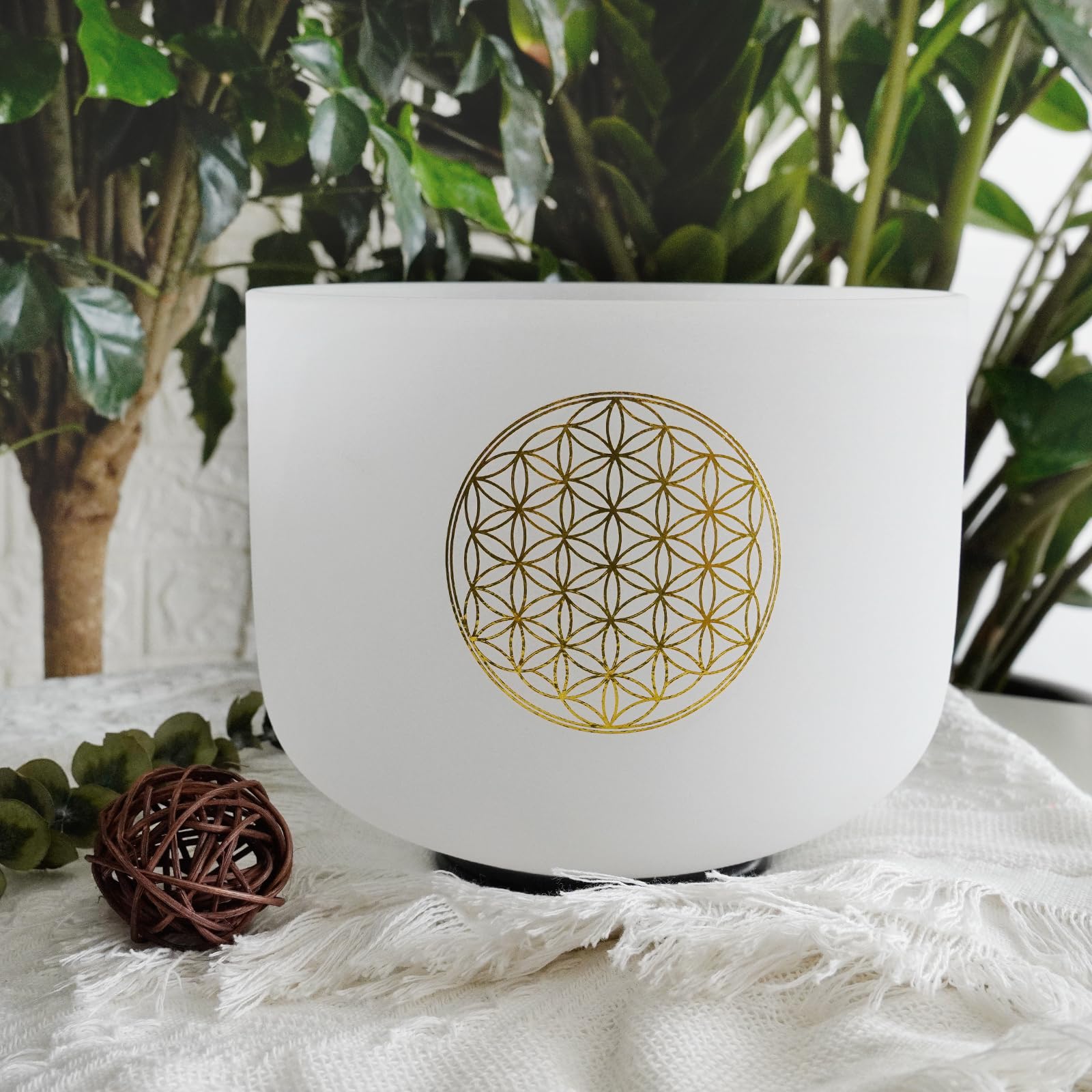 Hye-eun Cuenco de cristal de 528 Hz, 20 cm, con flor de la vida, diseño de flor de la vida, para sanación y meditación, cuenco de cristal Life flower