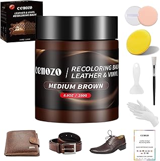 cenozo Kit de Reparación para Cuero Marrón Medio,Tinte para Cuero Liquido Reparador,Masilla de Reparación de Cueros,Pintura para Reparador Cuero Coche,para Reparador Mancha,Arañazos,Grietas