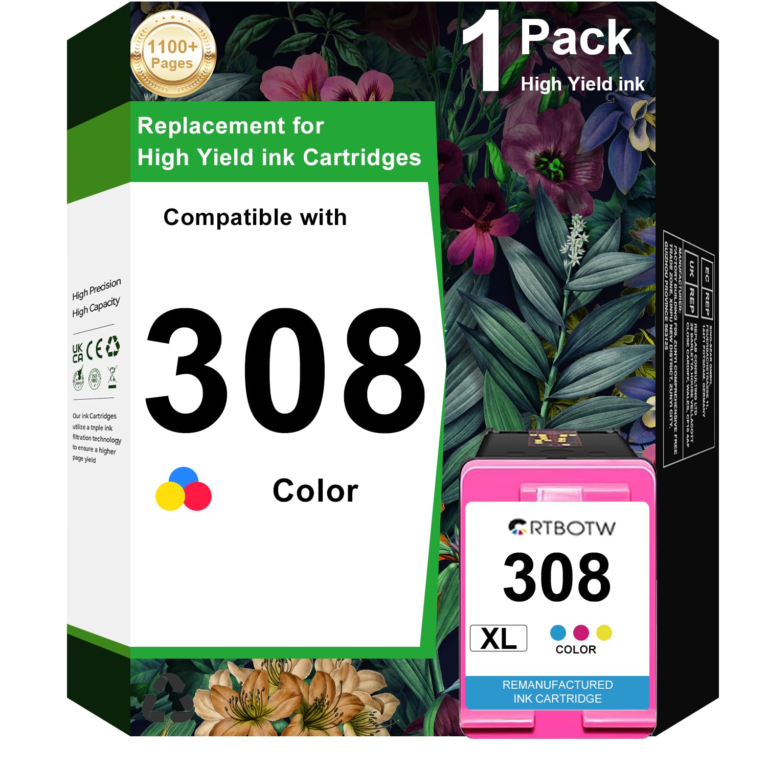 308XL - Cartuchos de tinta de color para HP Envy 6110e 6120e 6122e 6130 6132e 6532e (1 color)