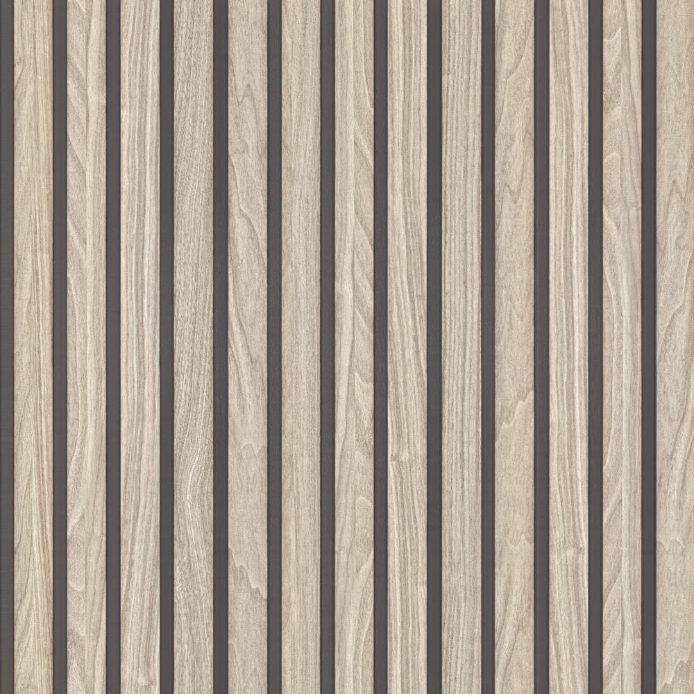 Belgravia Decor Wood Slat Light Oak Wallpaper - 10m x 53cm - Brown Vinyl