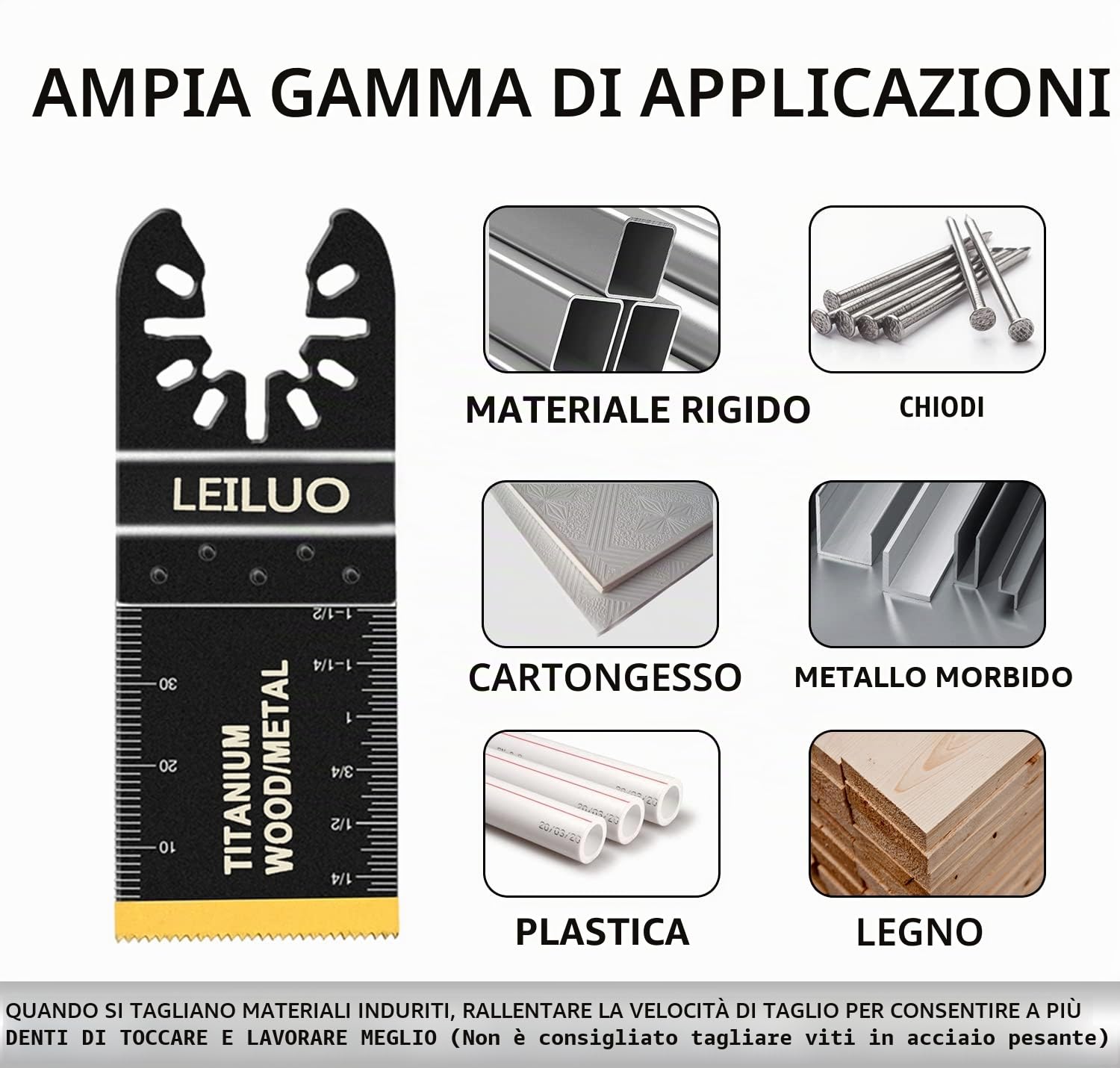 LEILUO - 5 lame oscillanti per utensili oscillanti in titanio, per materiali duri, chiodi in metallo, lame per sega oscillante, adatte per Dewalt, Rockwell, Milwaukee, Makita, Ryobi