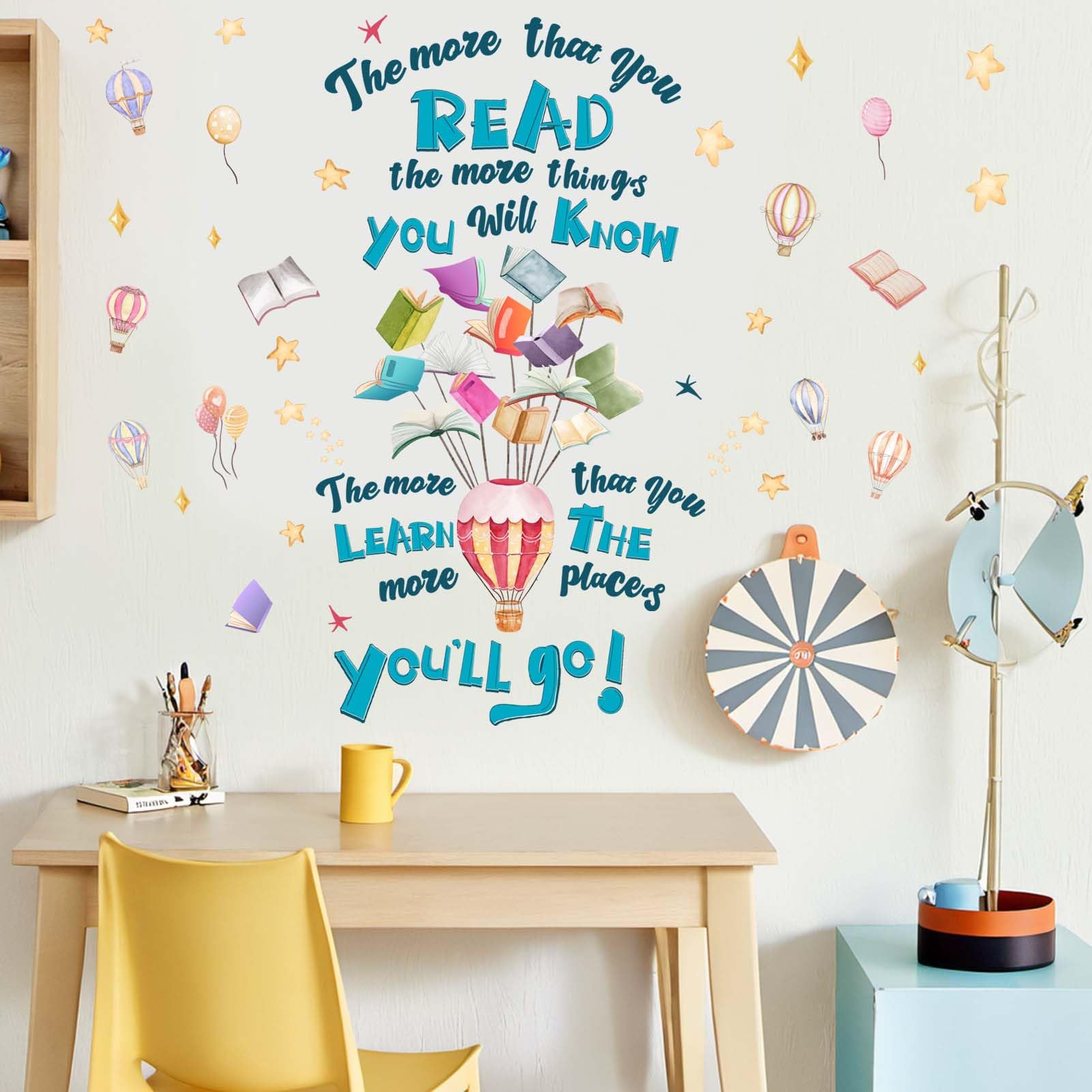 Calcomanías de pared de libro de lectura para aula: aprendizaje educativo, lee citas inspiradoras Cuanto más lees, calcomanías de pared para despegar y pegar, guardería, escuela, biblioteca, oficina